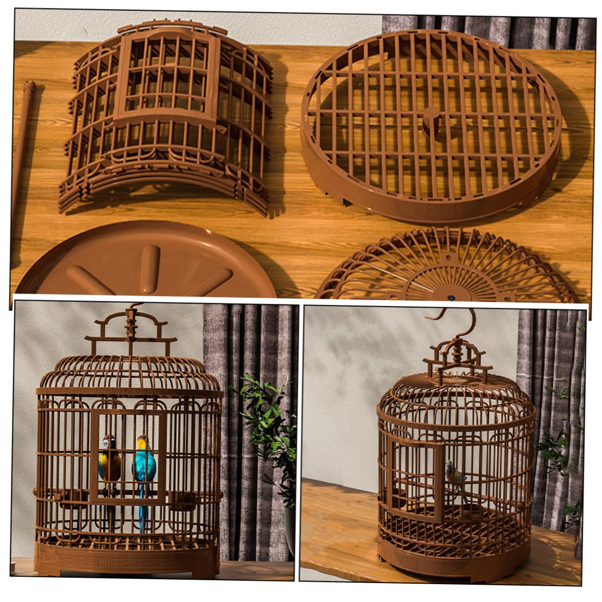 STOBAZA Gabbia per Uccelli Rotonda Grande in Plastica Vintage, Gabbia da Viaggio Portatile per Parrocchetti, Inseparabili e Calopsitte, Fondo Rimovibile per Uso Interno ed Esterno