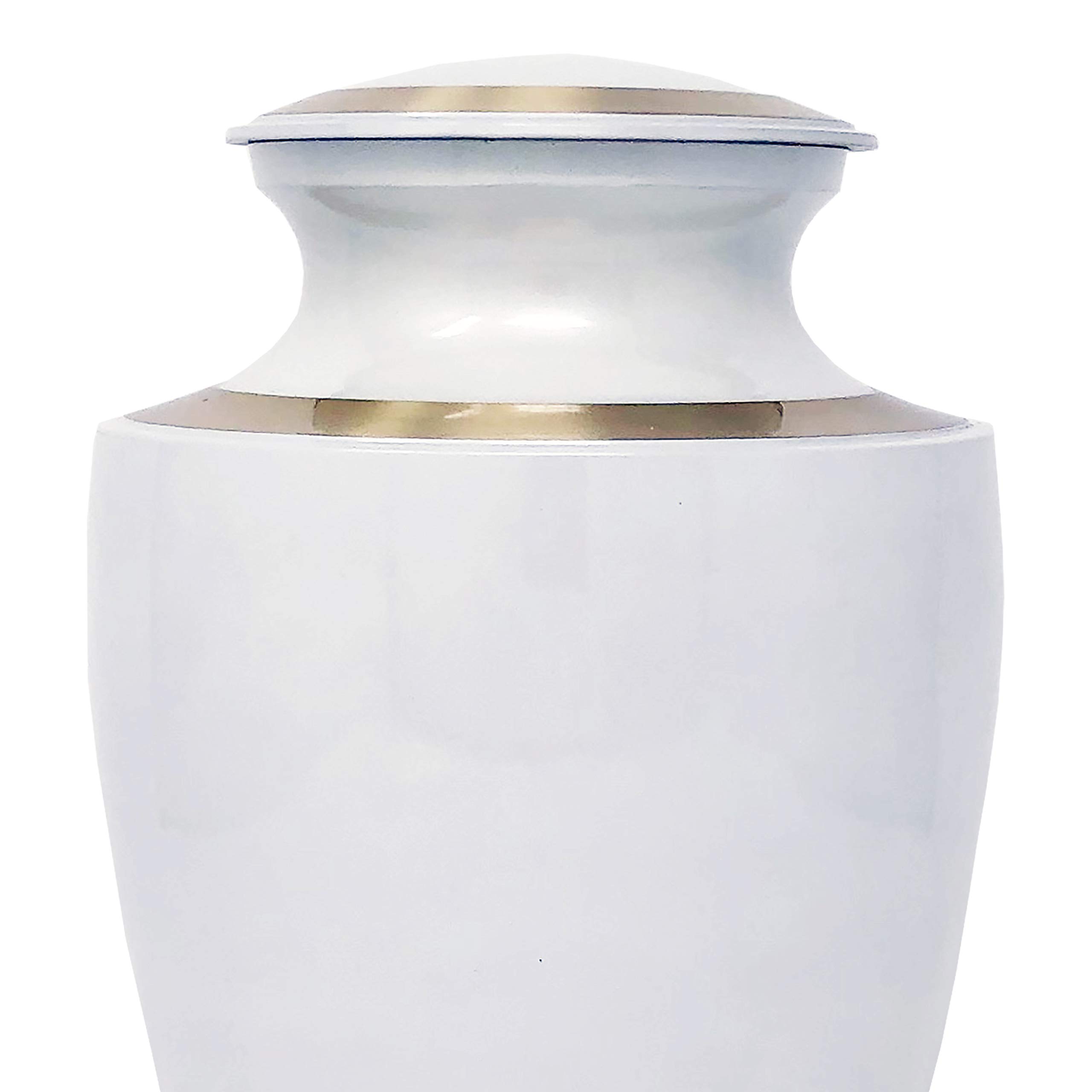 Modern Pearl White Cremation Urn - White with Bronze Accents, Adult Cremation Urn