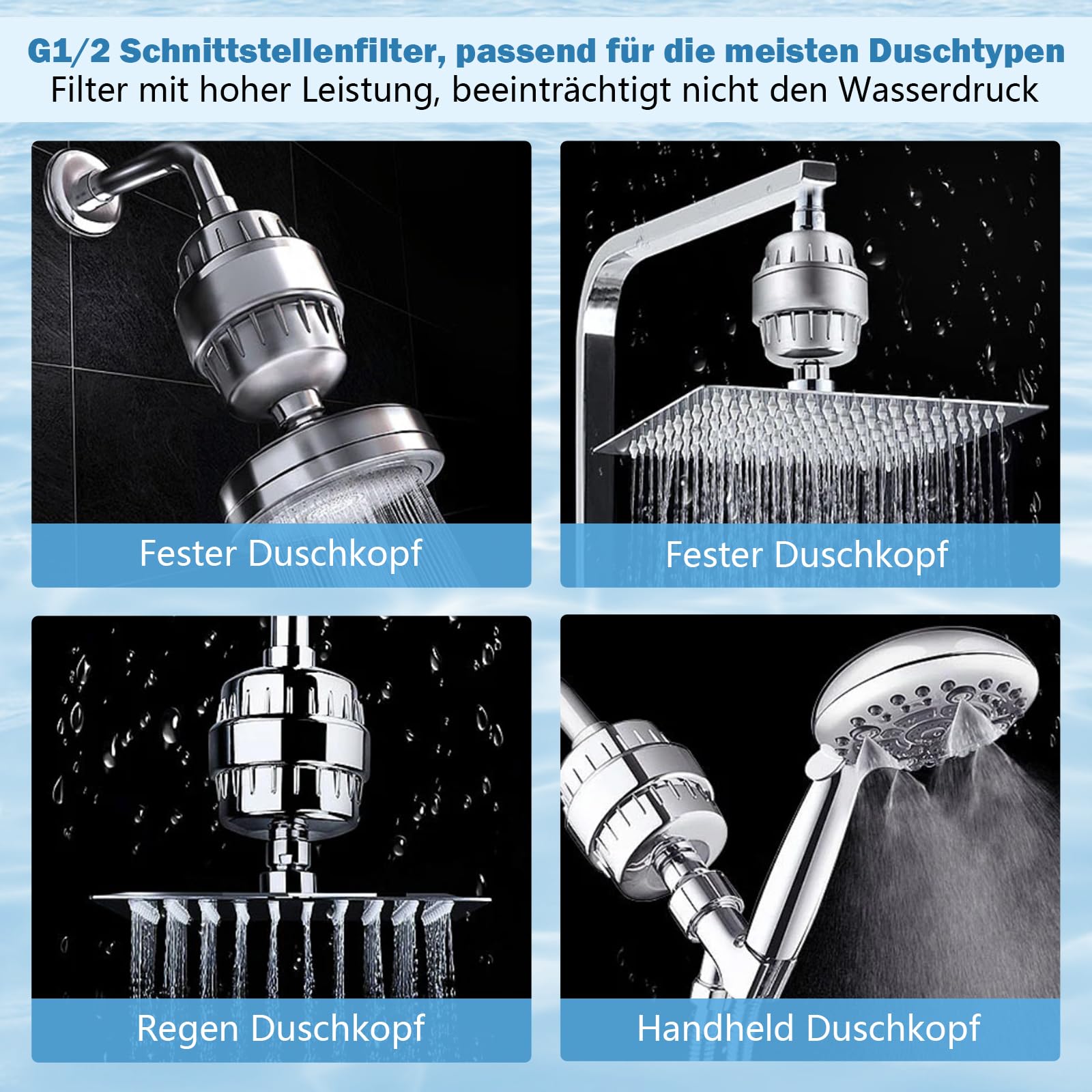 25-Stufen Duschfilter Gegen Kalk - Entfernt Chlor & Schwermetalle Mit 2 Filterpatronen