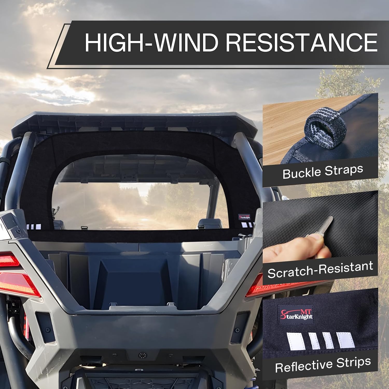 StarknightMT RZR Pro XP Soft Rear Windshield Compatible with 2020-2025 Polaris RZR Pro XP/ Turbo R Waterproof Clear Back Dust Panel Back Window with Zipper