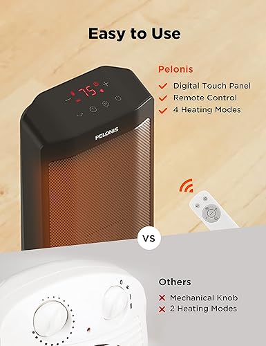 Miniatura 5 de Pelonis Calentador de espacio de torre de 1500 W para uso en interiores con oscilación, control remoto, termostato programable, temporizador,