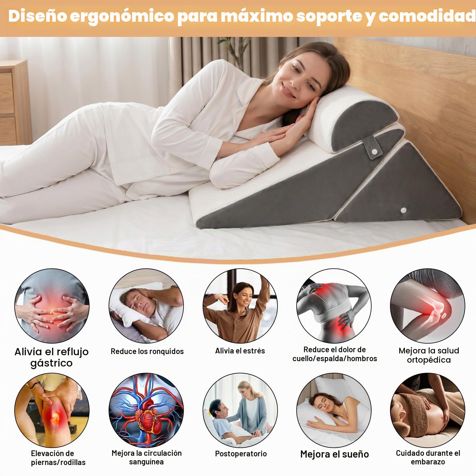Almohada de cuña ajustable, almohada de lectura para cama y sofá, almohada de reflujo de espuma, respaldo de cojín de espalda, para apnea del sueño, lectura, elevador de sueño, almohada de