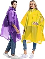 Vista 73 de Paquete de 2 ponchos de lluvia para adultos, reutilizables, impermeables, de supervivencia, emergencia, resistente, con capucha con cordón Azul