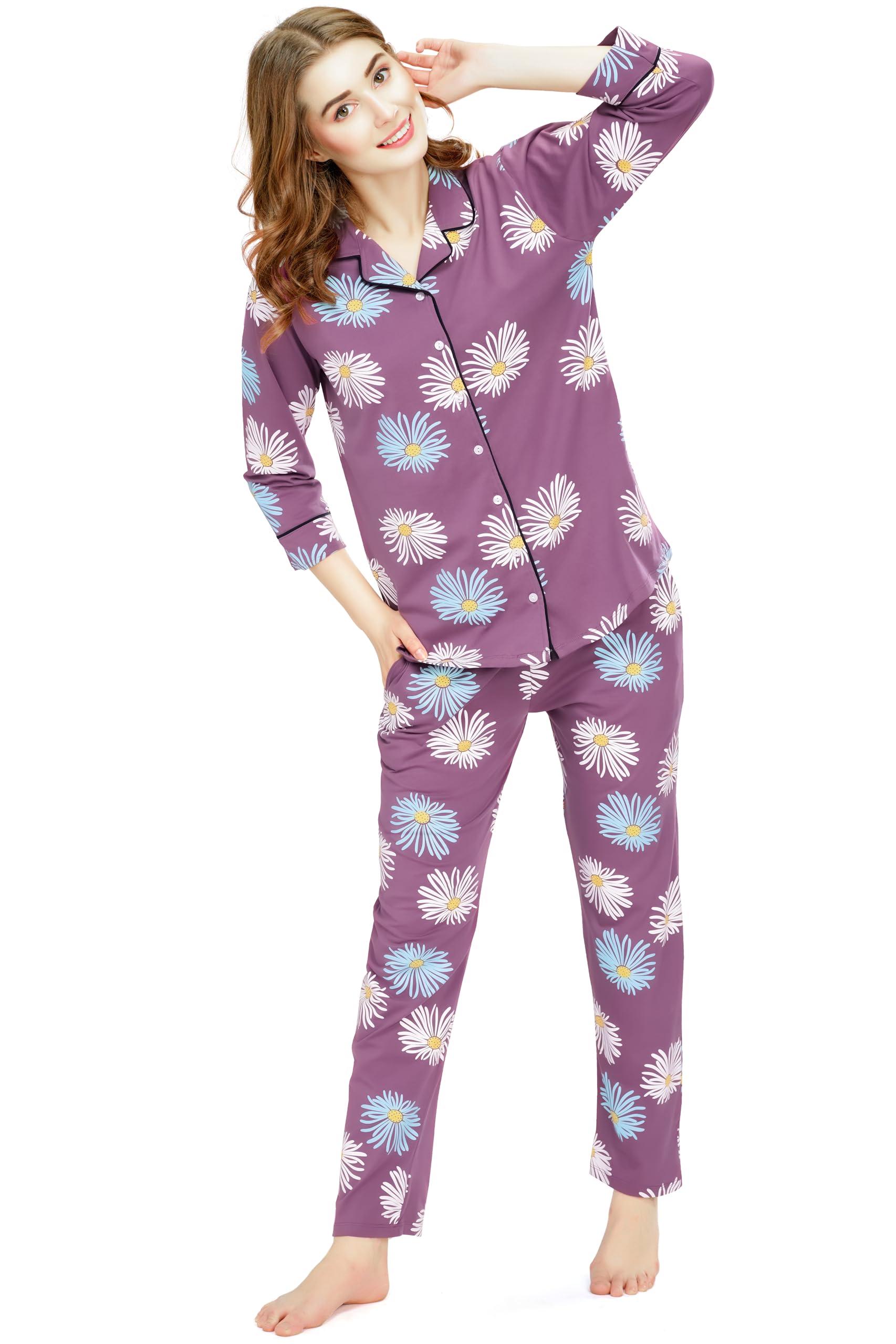 Zeyo Women's Cotton Swan Print Night Suit - Short Sleeve Shirt & Pyjama Set - View #6