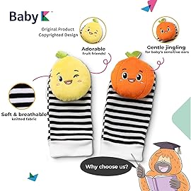 BABY K Strawberry Rattle Socks, Wrist and Hand Rattles - Newborn Toys for Baby Boy or Girl - Brain Development Infant Toy - Suitable for 3-6, 6-12 Months