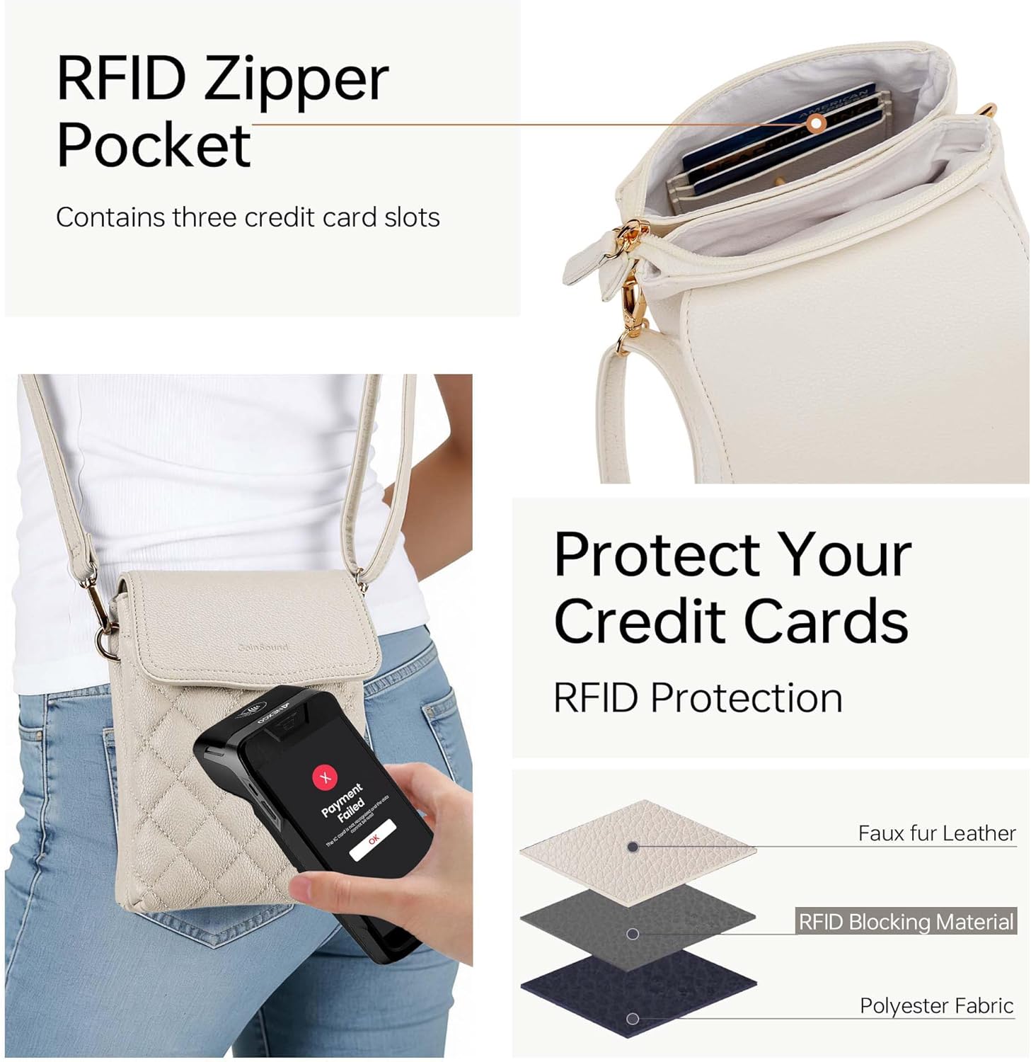 RFID Small Crossbody Purses for Women Quilted Cell Phone Purse with RFID Blocking Credit Card Slots