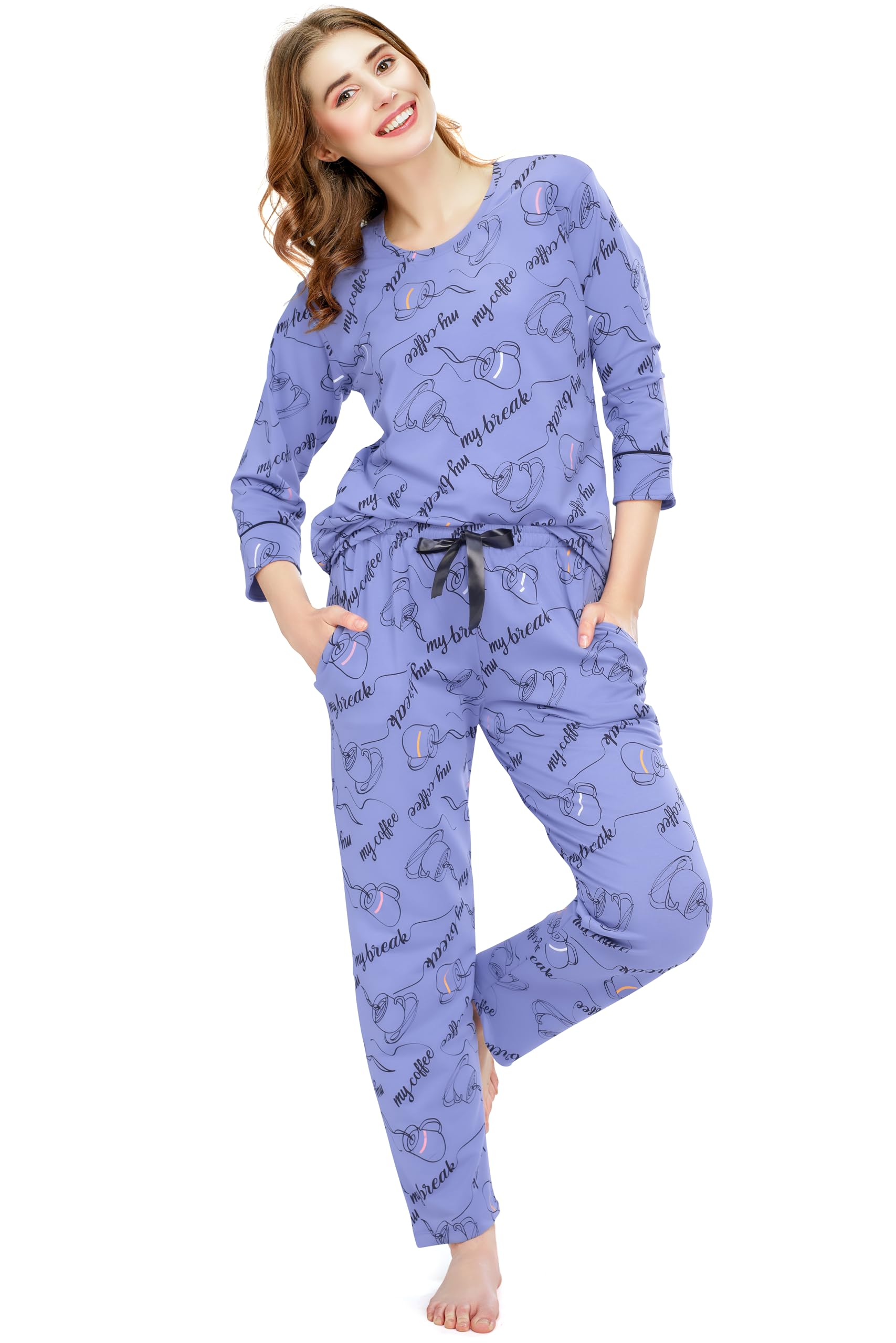 ZEYONight Suit for Women's Cup & Saucer Printed Cotton Night Dress of Top and Pajama Set 5788