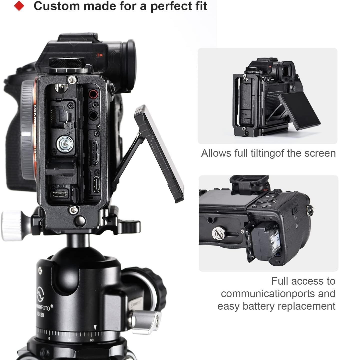 L Bracket for a1 ILCE-1/α1 a7S3 a7r5 α7R V A7R4 a7riv a7r4 a7rm4 A9ii Arca Swiss Quick Release L Plate Accessories, 2534