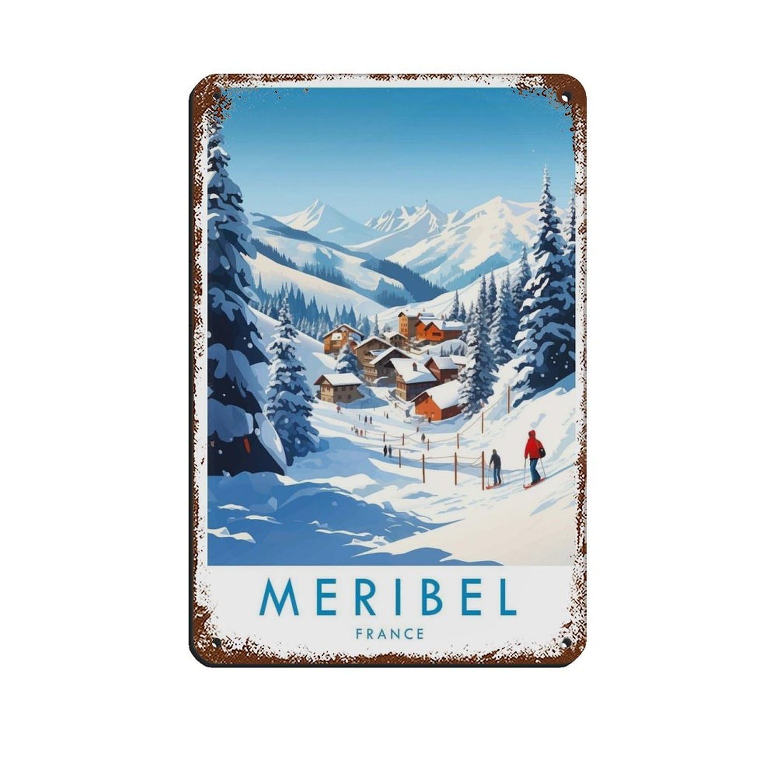 Meribel Travel Poster, France, Travel Decor (3) Tin Sign Vintage Metal Pub Club Cafe Bar Home Wall Art Decoration Poster Retro 8x12inch(20x30cm)