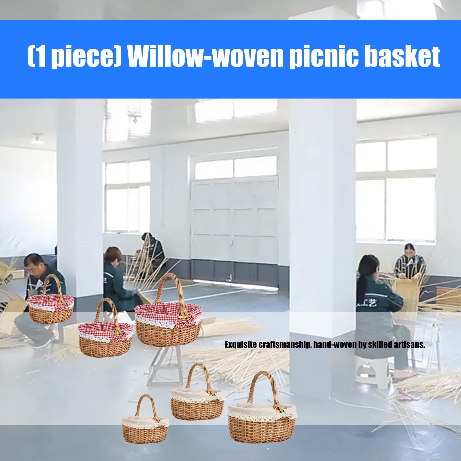 NUEAYMS Cestino portaoggetti Portatile in Vimini con Manico Pratica Borsa da Picnic all ' Aperto per la Spesa in Vimini per Confezioni Regalo per Escursioni in Campeggio all ' Aperto