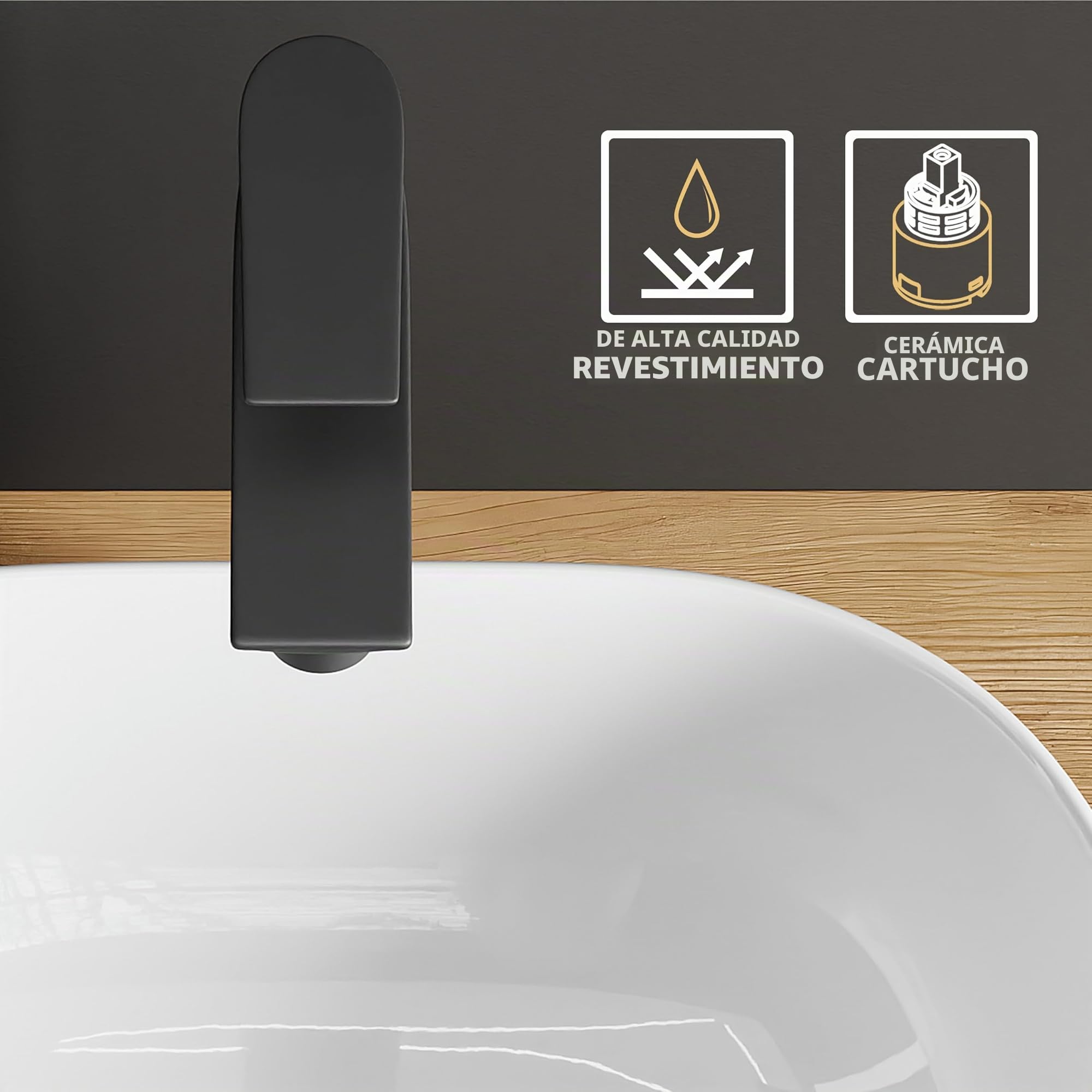 Planetmöbel Grifo de baño negro con mezclador monomando para lavabo de baño moderno