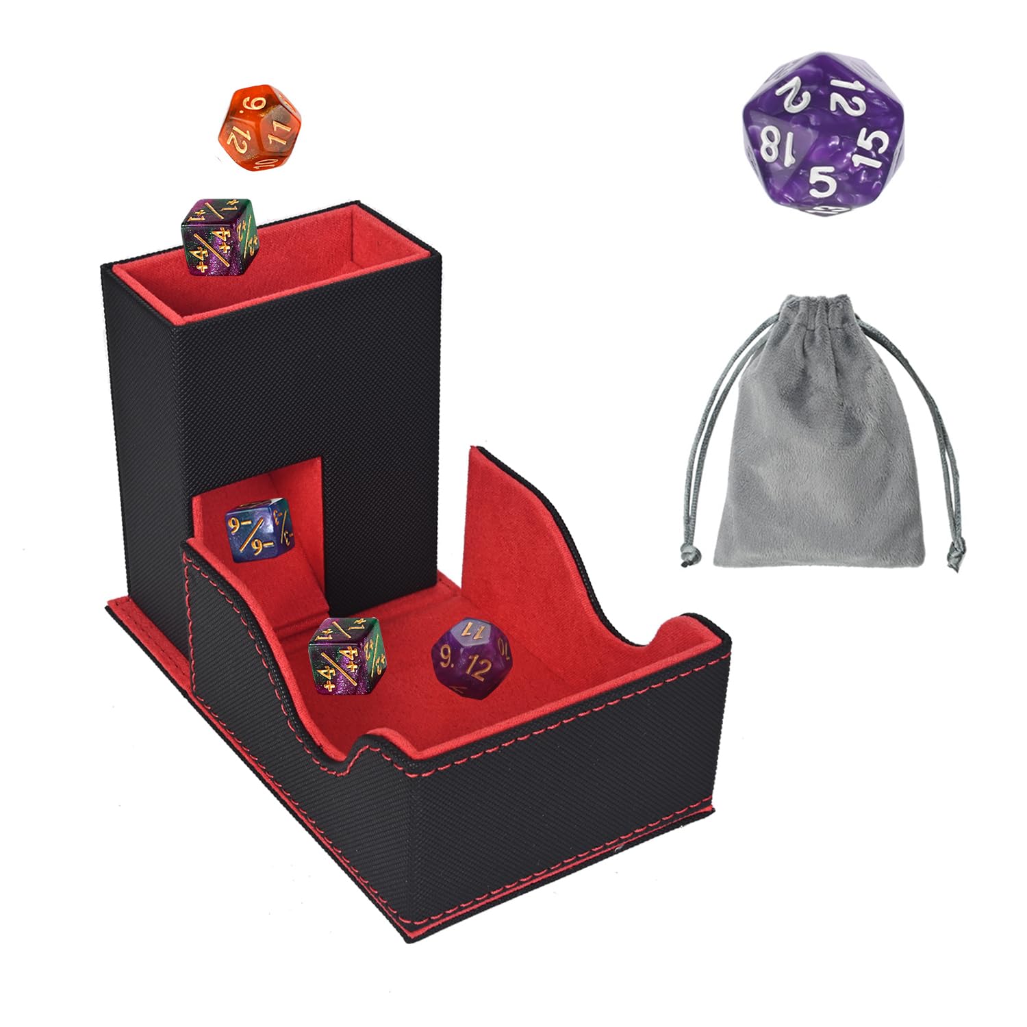 Torre de dados y bandeja, caja portátil Commander, caja de almacenamiento de dados plegable para Dungeons and Dragons, bandeja rodante negro/rojo