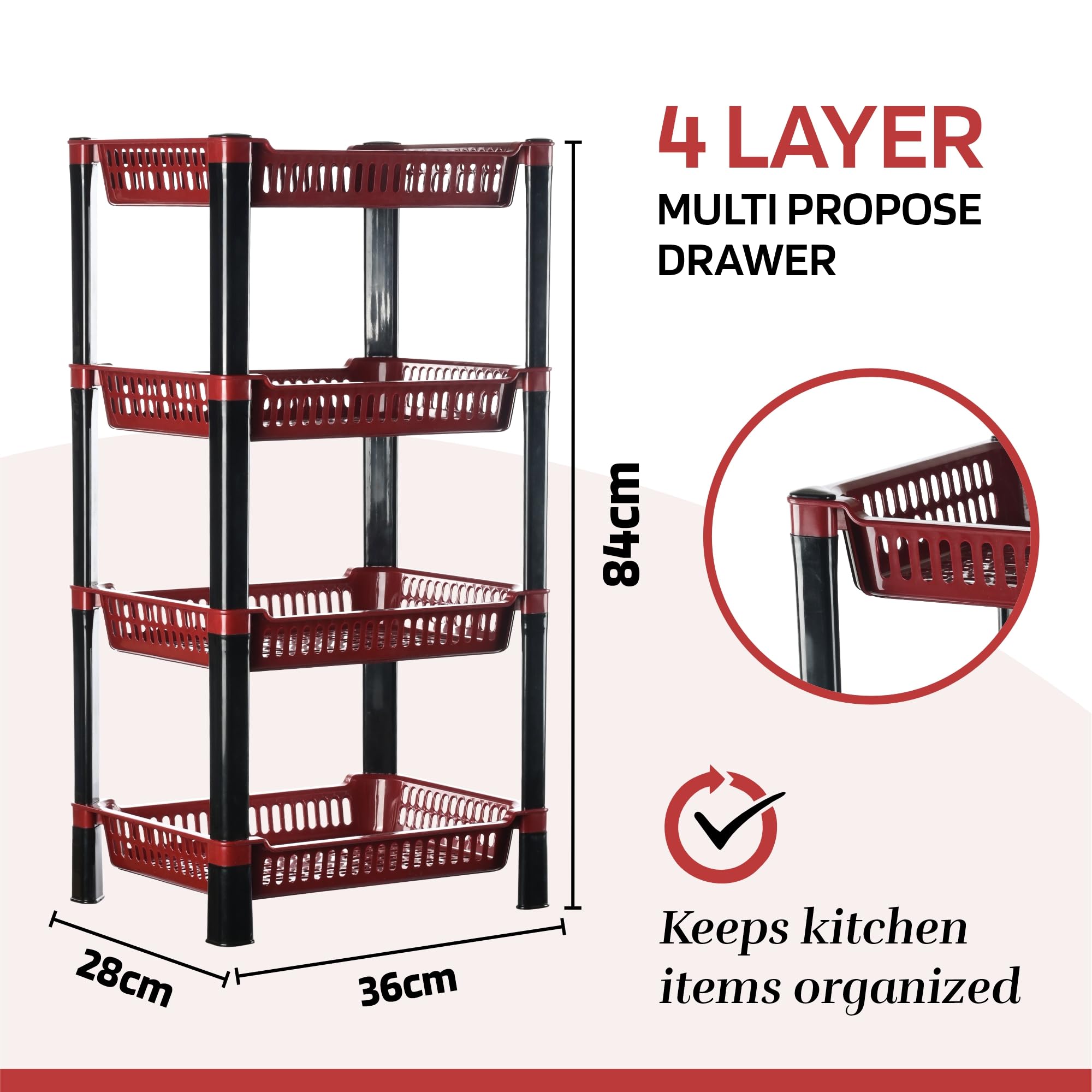 Urbane Home Pack of 2 Multipurpose Kitchen Organizer/Storage Rack | 4-Layer Onion Stand for Kitchen | Vessels & Vegetable Organiser | Maroon 1