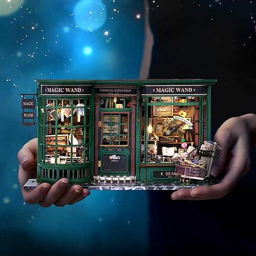 Miniatura 6 de Roroom Kit de casa en miniatura, kit mágico de rincón de libro con luz LED, rompecabezas de madera 3D, kit de casa de muñecas en miniatura para