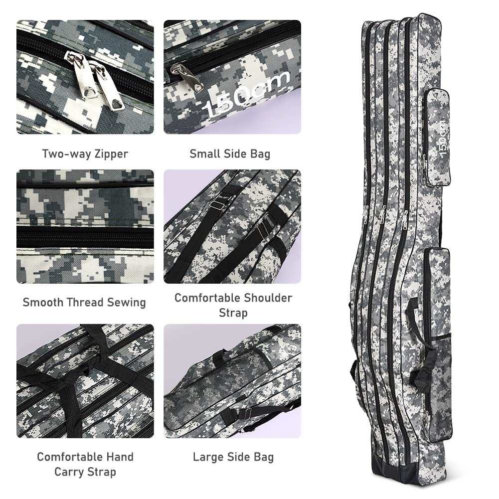 Borsa da Pesca 3 Strati - Sacca Porta Canne 150cm Oxford, Zaino e Fodero per il Trasporto di Attrezzatura e Accessori, Portatile