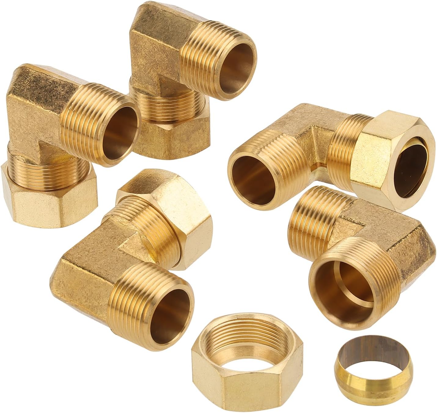 LTWFITTING 7/8-Inch OD x 3/4-Inch Male NPT 90 Degree Compression Elbow,Brass Compression Fitting(Pack of 5)