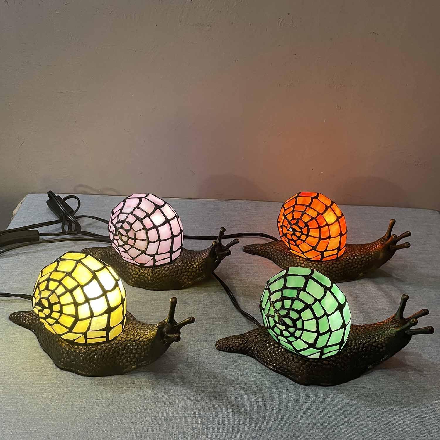 Bieye L30962 Land Snail Tiffany Style Stained Glass Accent Table Lamp for Home Decoration (Pink, 10" D x 5" W x 5" H) - Image 4