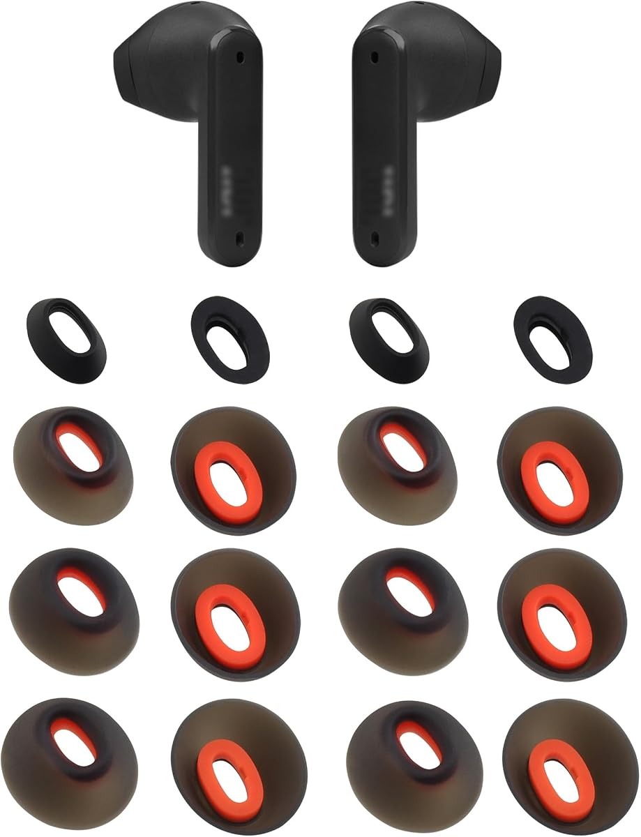 Almohadillas de silicona de repuesto para auriculares inalámbricos JBL Tune Flex, 8 pares (negro, XS/S/M/L)