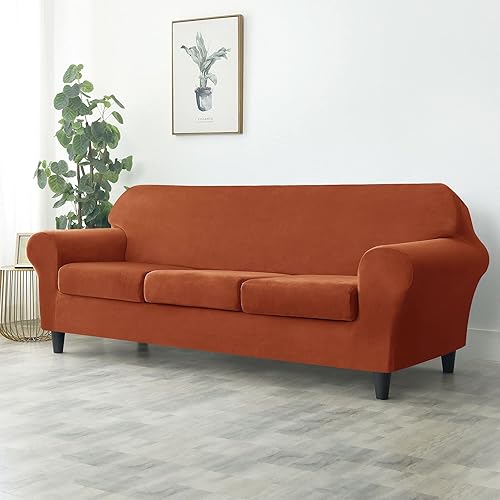 Miniatura 2 de 2 fundas de sofá de terciopelo elástico, fundas de sofá suaves con parte inferior elástica, protector de muebles antideslizante para mascotas y