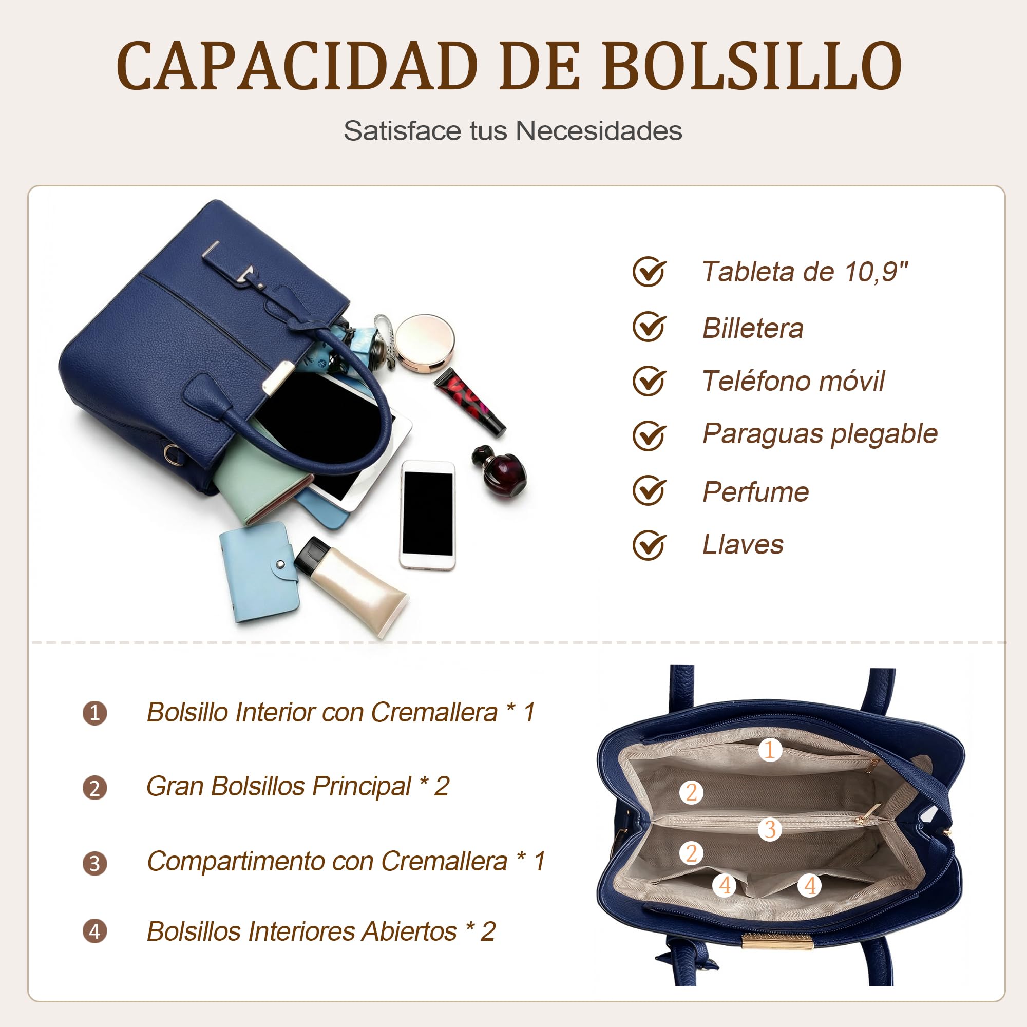 Bolso Mujer Grande de Piel PU con Colgante, Bolso de Mano Elegante