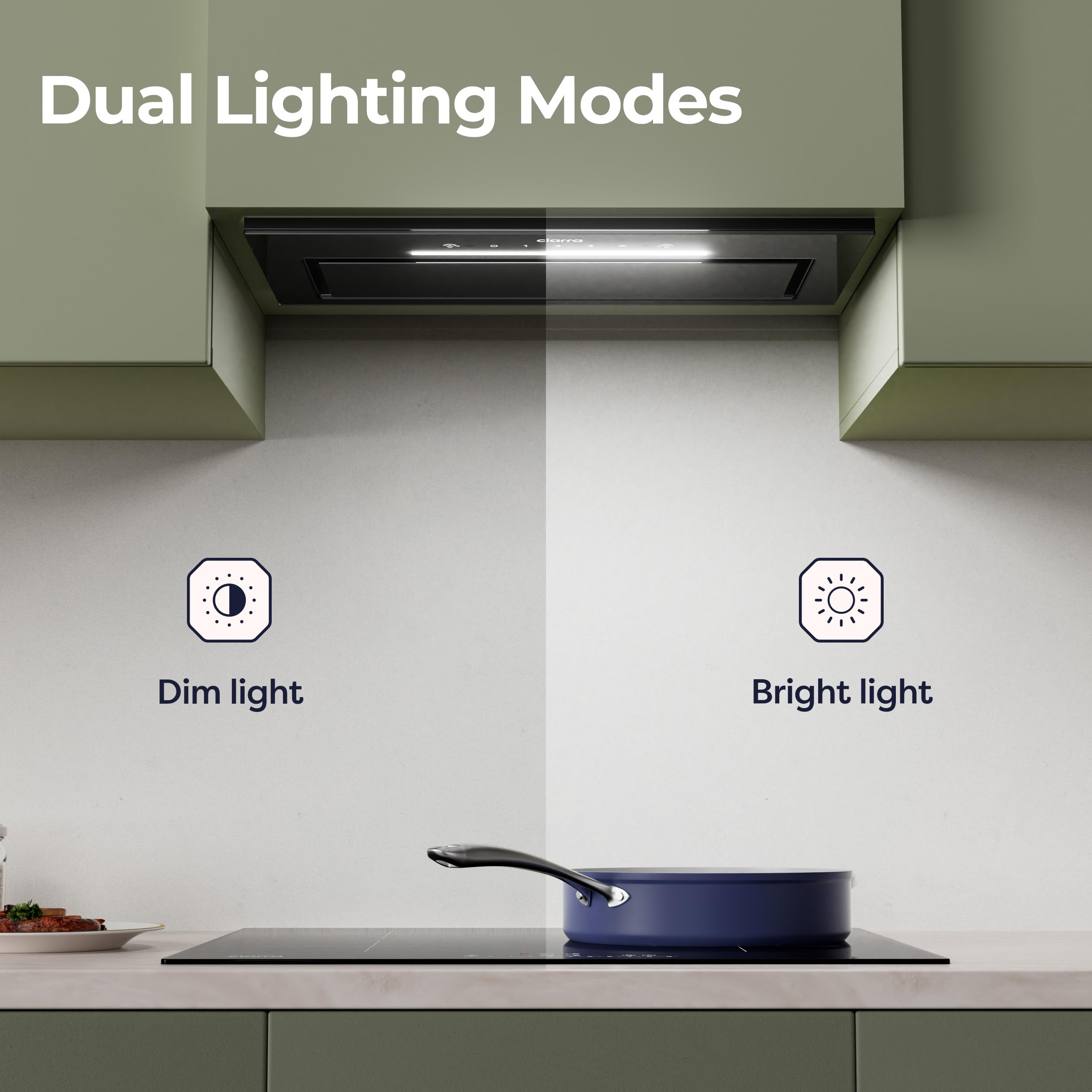 CIARRA 52cm Integrated Cooker Hood, Built-in Kitchen Extractor Fan with Wave Control, LED Light, Carbon Filter, Recirculation & Ducting Options, Slim Undercabinet Kitchen Hood - CBCB5931A — view 4