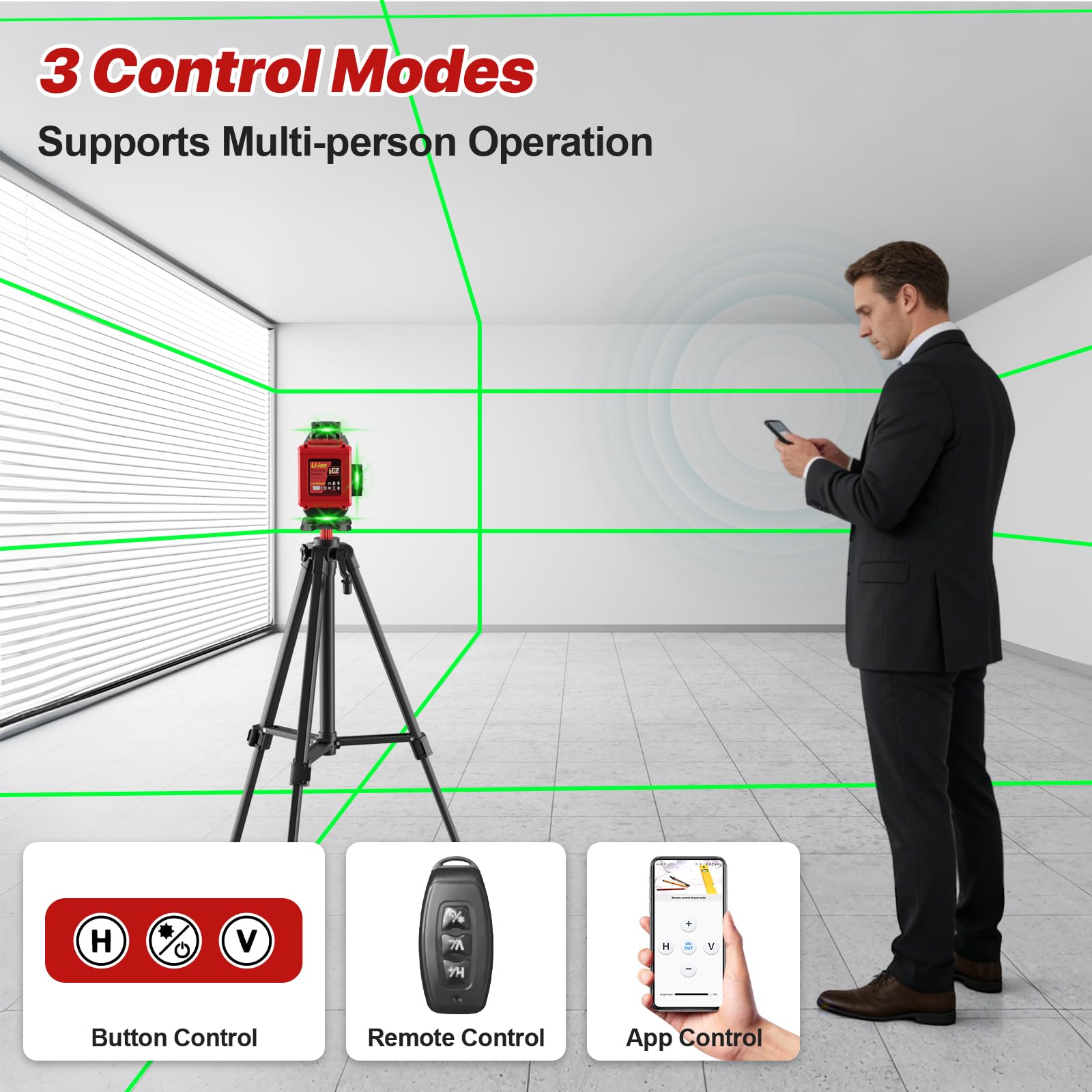 Niveau Laser avec Trepied, 4D 16 Lignes Laser Chantier avec 2x4800mAh Batterie et Affichage LED, Niveau Laser 360 Autonivelant, Télécommande, APP, IP54 pour la Construction