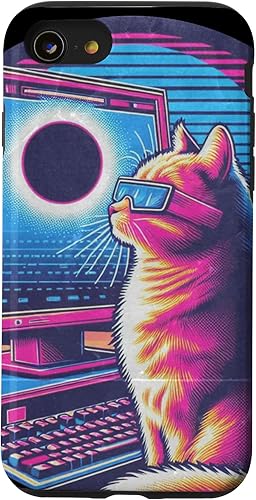 Miniatura 13 de iPhone 14 Pro Max Cat Solar Eclipse - Synthwave Retro Poster Style Case