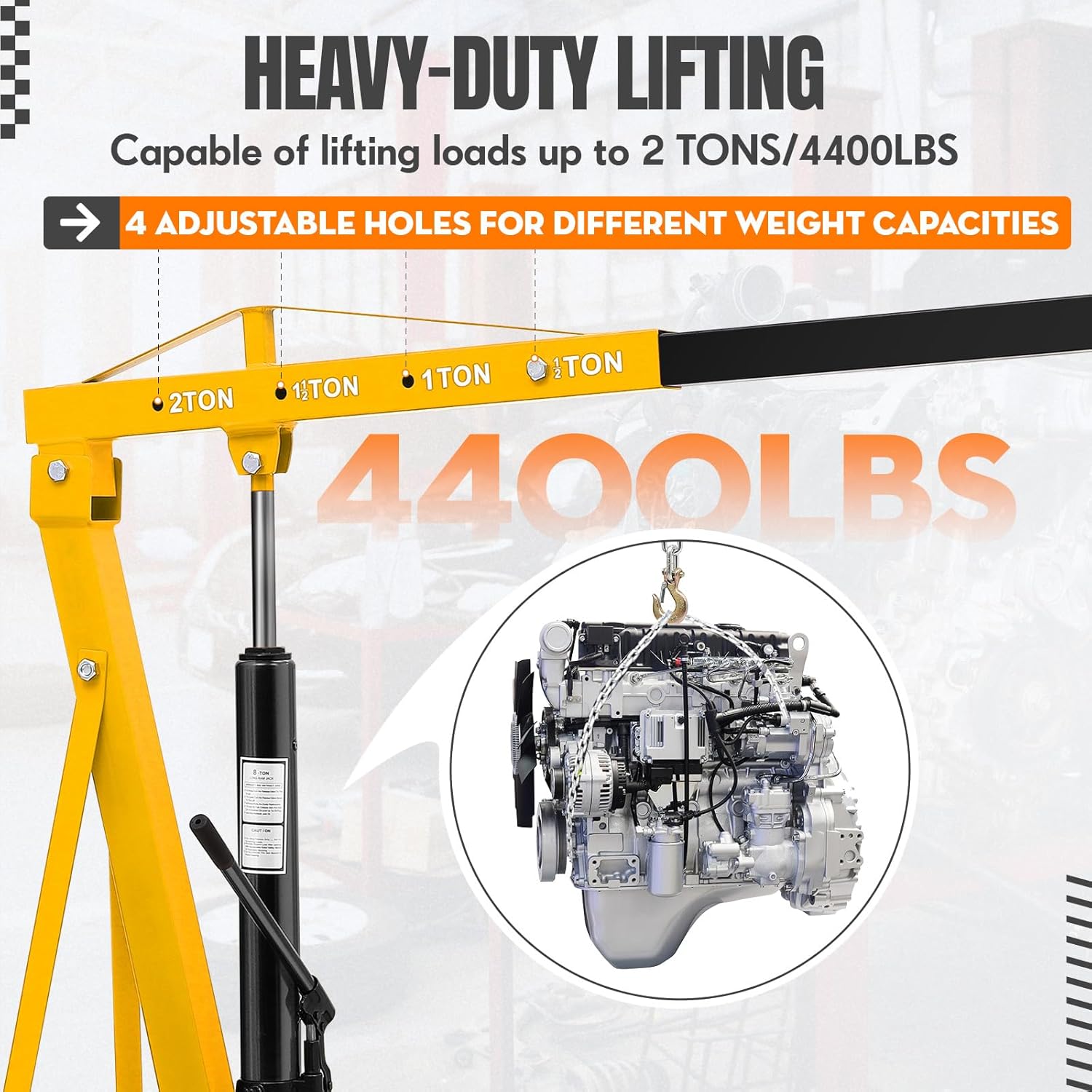 Folding Hydraulic Engine Hoist, 2 Ton Cherry Picker Shop Crane with 6 Casters and Telescopic Boom, 4400 Lbs Capacity Heavy Duty Engine Hoist Crane Lift for Garage Workshop Automotive Repair