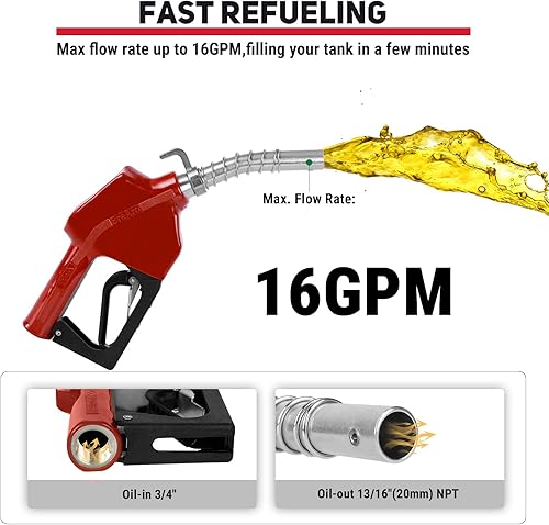 Vista 2 de Boquilla de combustible automática NPT de 3/4" con gancho, boquilla de combustible con mango de bomba de gas con candado de 3 velocidades (9-16 GPM)
