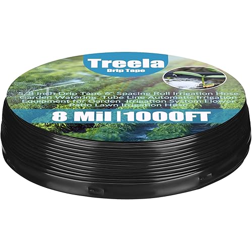 Treela 1000ft 5/8 Inch Drip Tape 6" Spacing Roll 8 Mil Irrigation Hose Garden Watering Tube Line Automatic Equipment for Garden Irrigation System Flower Patio Lawn Hose