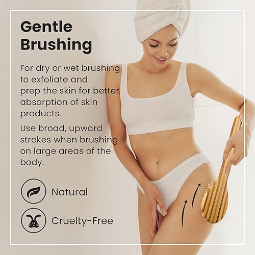 Miniatura 2 de Lindo Cepillo seco  para cepillado húmedo o seco limpiador de espalda de ducha cerdas suaves mango de madera larga natural exfoliante masaje limpieza