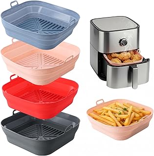 4 Pieces Air Fryer Tray, Air Fryer Containers Basket, Reusable Square Mat Silicone Moulds Foldable for Airfryer, Microwav…