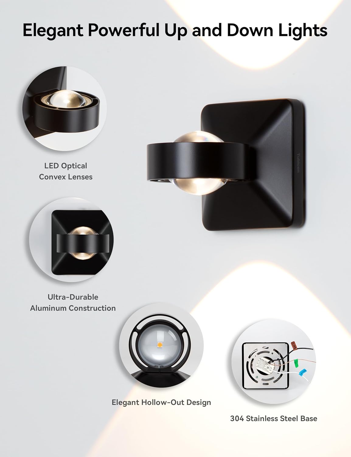 Tubicen Exterior Wall Light Modern Outdoor Light Fixture Dimmable IP65 Waterproof Up Down Lights Hardwired 8W Bright LED Black Exterior Wall Sconces for Porch Patio Front Door Garage 3000K