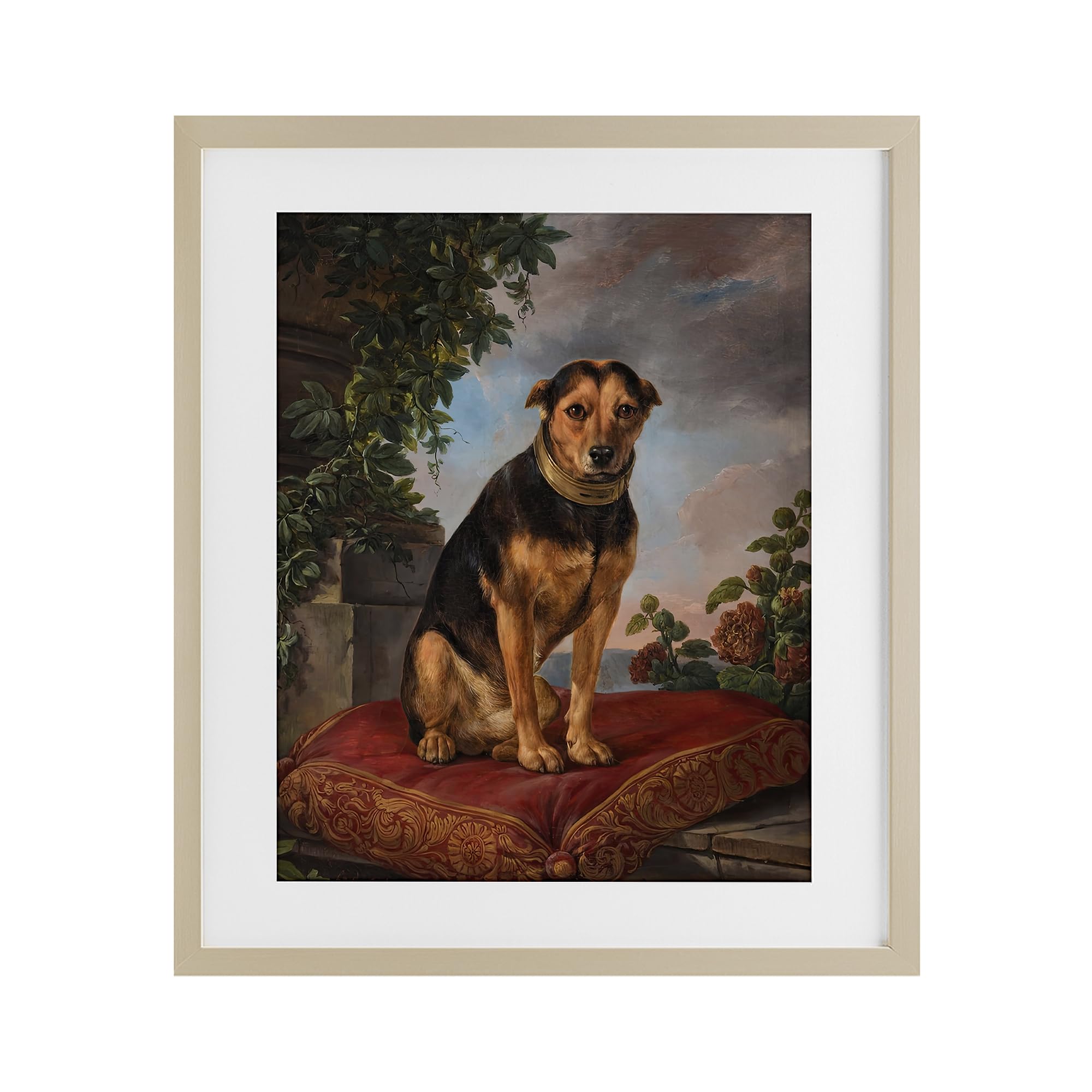 Stupell Industries Harvest Pine (Textured) 'Historical Dog On Cushion', Framed Print Under Glass, Brown, 13 X 16 Inches, Easy To Hang And Sturdy, Made In Usa, By Lil' Rue