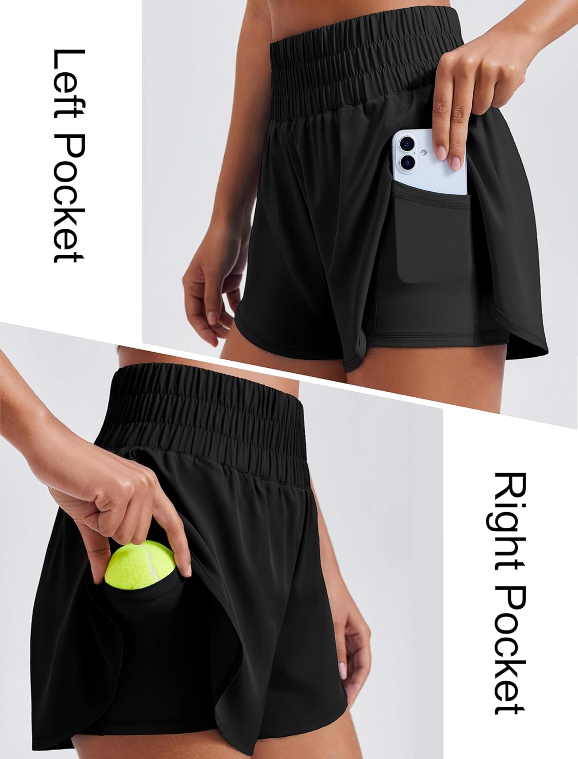 PINSPARK Women's 2 in 1 Running Shorts High-Split Athletic Short High Waisted 3" Liner Workout Gym Short with Pockets - Image 4