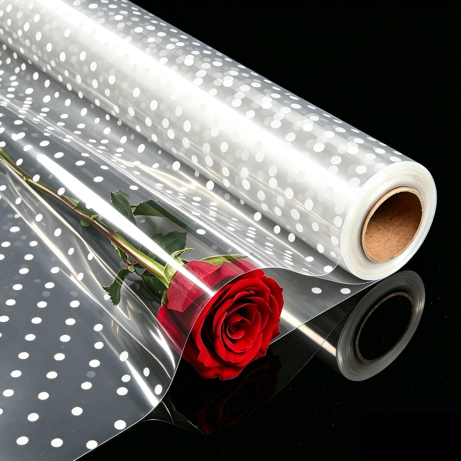OMBRISA Cellophane Wrap Roll 88cm x 30m, Dotted Cellophane Wrap for Hampers 3 Mil, Transparent Gift Wrappings, Gift Basket Wrapping Plastic, for Graduation Easter Basket Treats Cookies Flower Bouquets — image 1