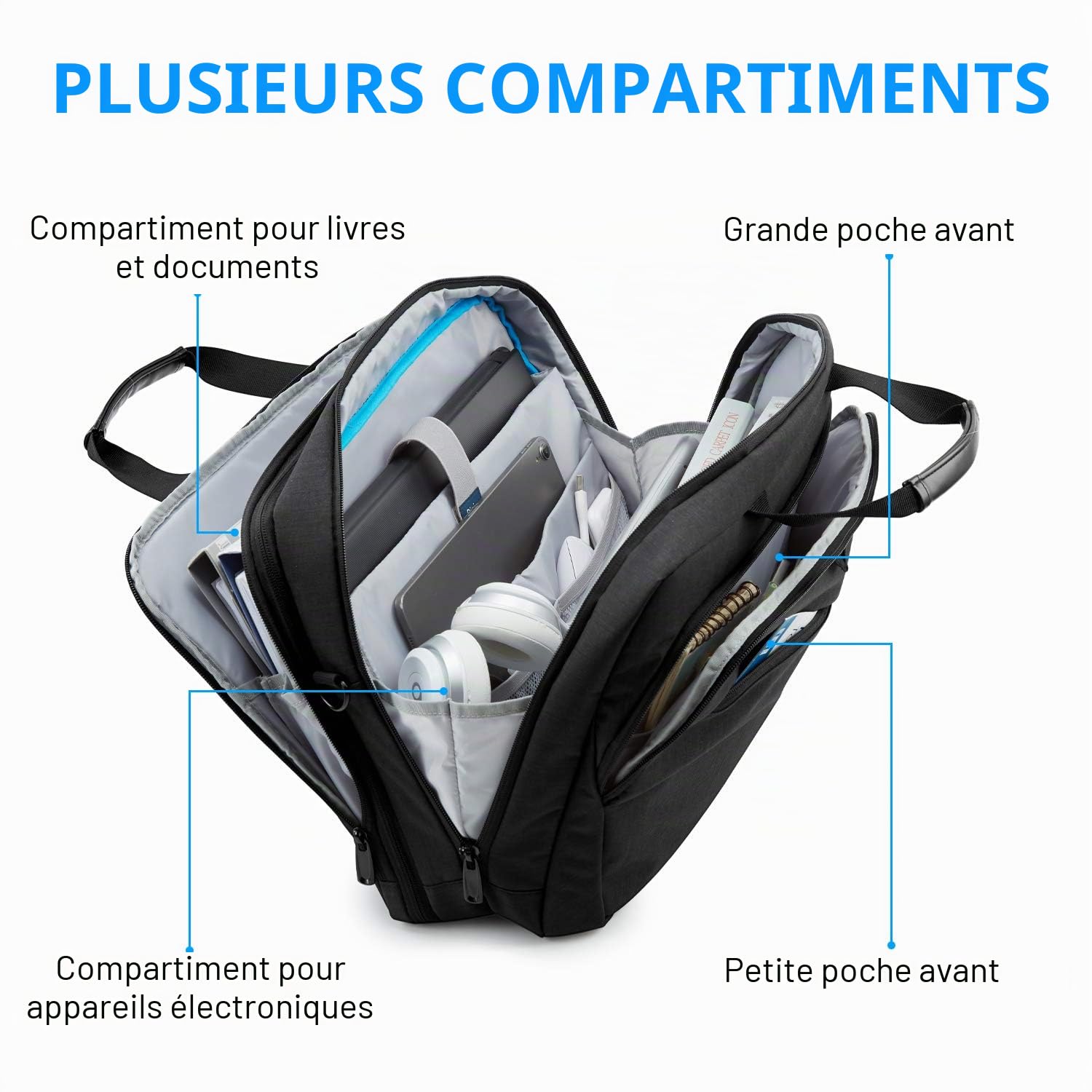 bagsmart Sacoche pour ordinateur portable de 17,3 ", extensible, pour homme et femme, sac à bandoulière pour ordinateur portable, sac de travail, voyage d'affaires, bureau, verrouillable