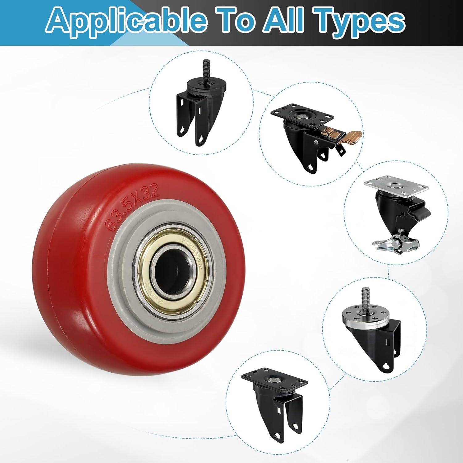 PATIKIL 2 Pack Caster Wheels, 2.5 in Heavy Duty Plate Caster PU Board Casters with 3/8" Bore Cart Wheels Replacement for Furniture Platform Trucks Saw Table Stage Toolbox, Red