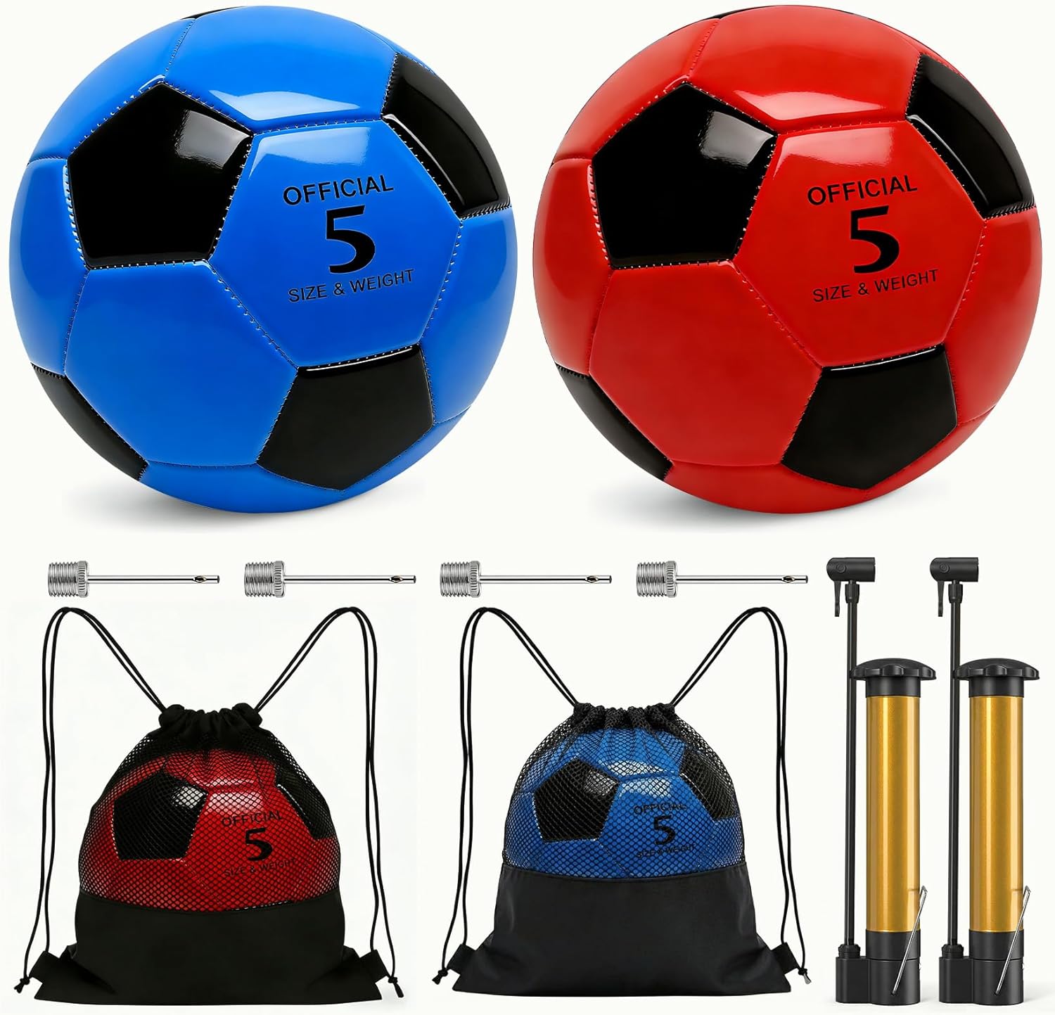 2 Pcs Adult Soccer Balls Bulk with Pump & Bag Deflated, Official Indoor Outdoor Colorful Soccer Ball for Practice Game Sport Soft Gift Idea