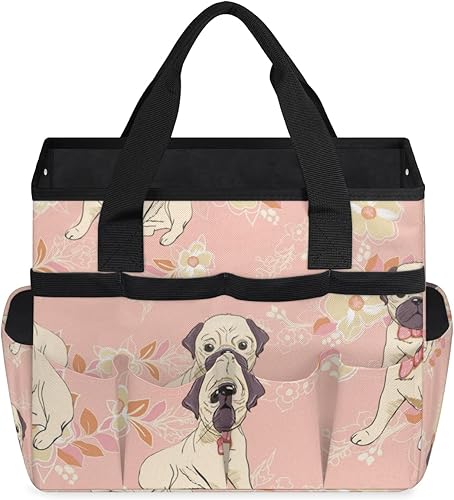 Miniatura 2 de Floral Flower Dogs Garden Tool Tote Bag for Women Men Gardening Tool Storage Bags with 10 Pockets Standable Garden Home Tool Kits Organizer for