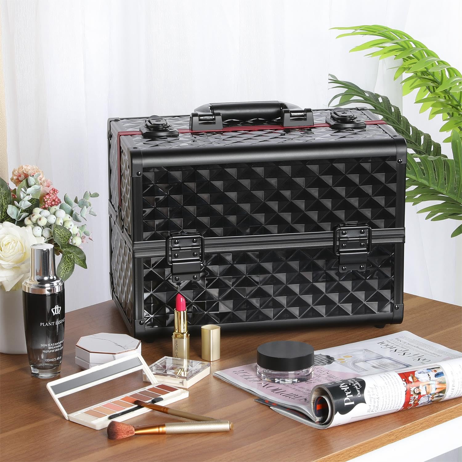 Yaheetech Schminkkoffer Kosmetikkoffer Alu Werkzeugkoffer 34,7 x 22,2 x 25 cm schwarz