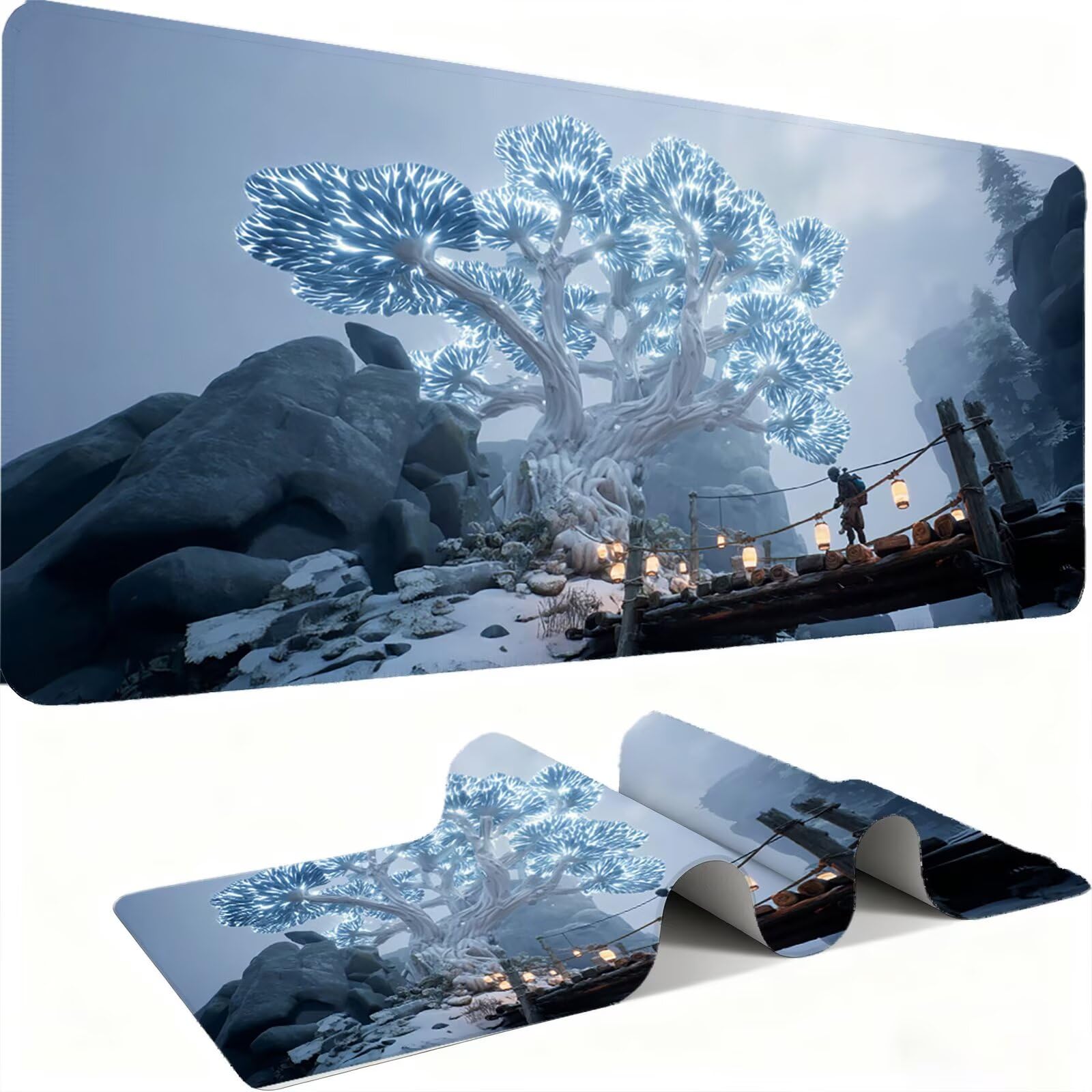 Podkładka pod mysz Drzewo/Krajobraz XXL 1200 x 600 mm Duża podkładka pod mysz Przyszyte krawędzie Wodoodporna Antypoślizgowa Duże Rozszerzone akcesorium na biurko do PC, przenośny poprawia dokładność