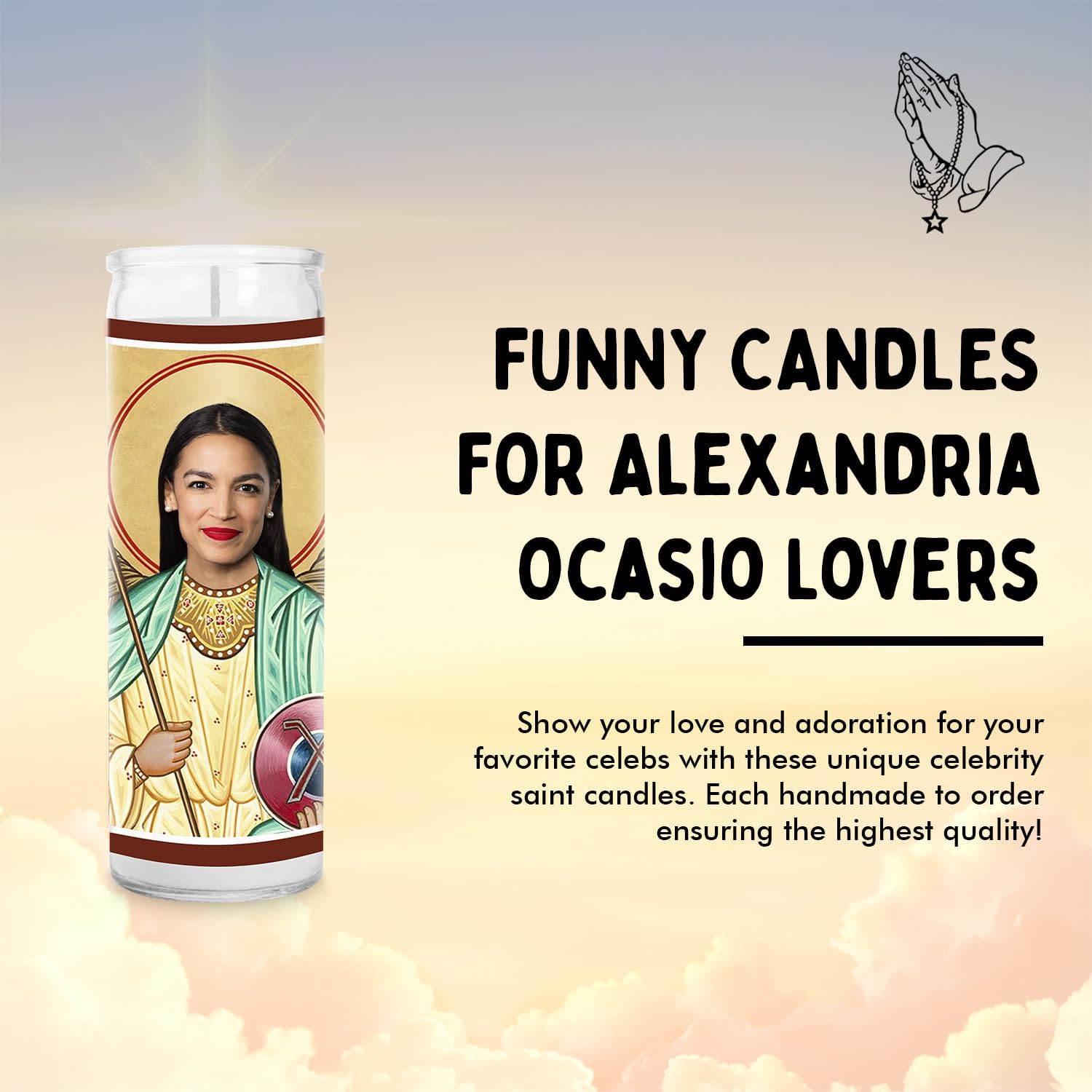 Alexandria Ocasio-Cortez Celebrity Glass Jar Candle – Unscented Handmade Soy Wax Votive AOC Candle – Unique Gift for Public Figure Fans – Home Decor Collectible for Living Room & Office