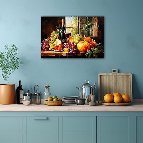 Miniatura 40 de Hzddty Lienzo decorativo para pared, diseño rústico de cocina, vino tinto y pan, cuadros de comida para decoración de pared, impresiones de pintura