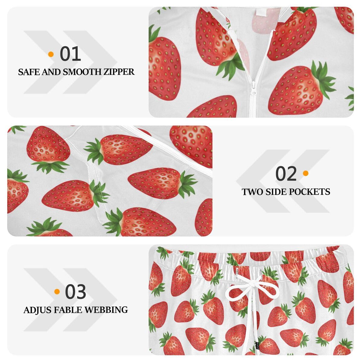 Conjunto deportivo de 2 piezas con estampado de fresas para mujer, conjunto deportivo de manga larga para verano