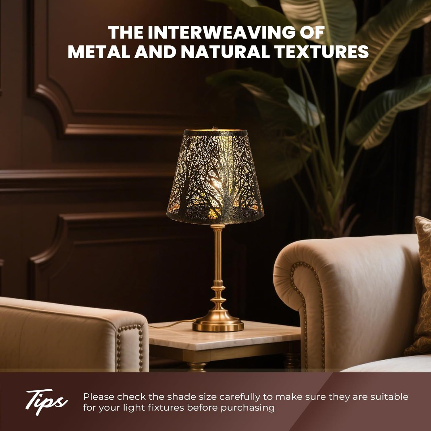 Double Small Bronze Gold Lamp Shade Clip On Bulb Set of 2, Alucset Barrel Fabric Lampshade for Table Chandelier Wall Lamp 5x8x7 Inch 2Pcs