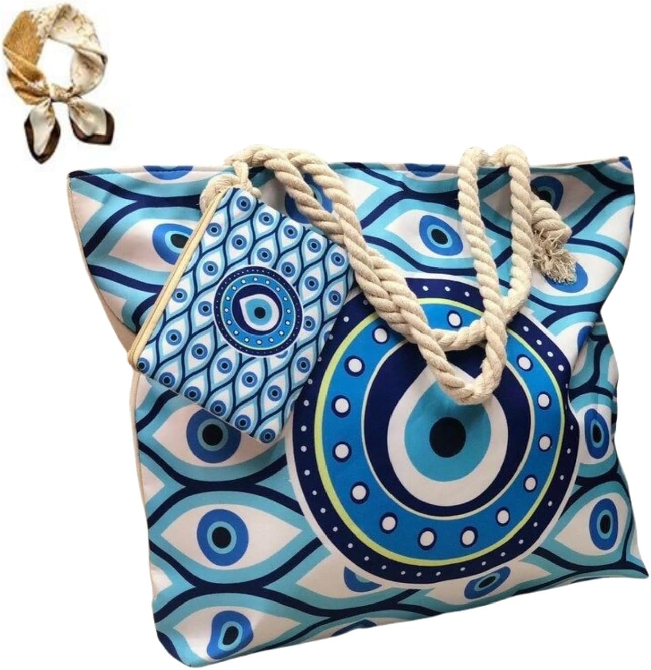 Beach Tote Bag,Handmade Canvas Shoulder Bag with Mini Pouch,Large Capacity Women's Underarm Satchel