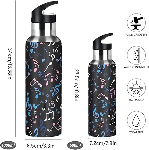 Miniatura 2 de Colorful Musical Notes Insulated Stainless Steel Water Bottle with Straw 20 Oz Leakproof Water Bottles, BPA-Free Sports Water Bottle with Straw