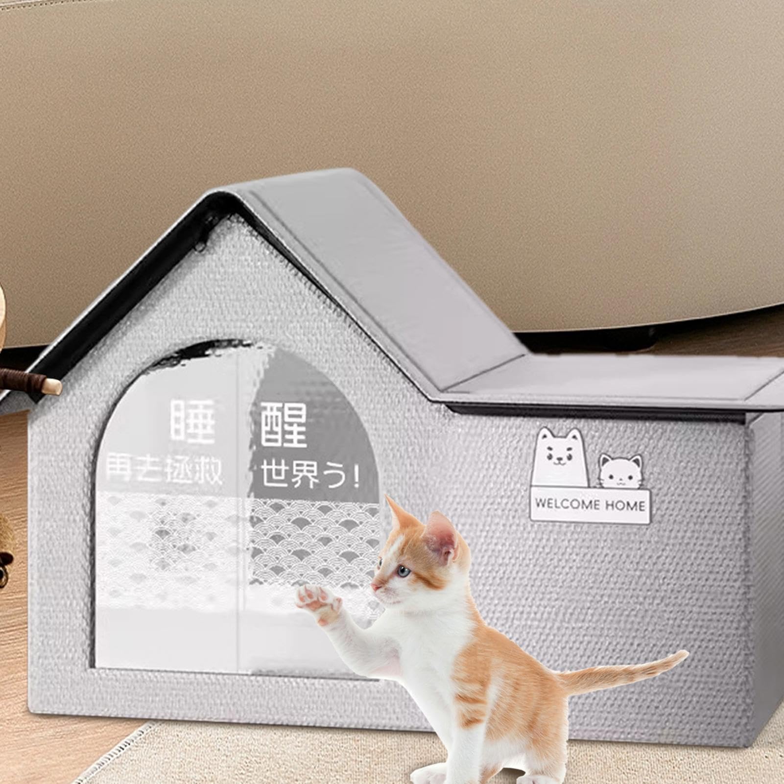 Kühlhaus für Katzen – Belüftete Katzenablage Kühlhütte mit 10 Kühlakkus | Kühlunterstand Haustierhaus mit schrägem Dach für drinnen und draußen