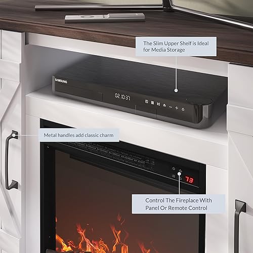 Miniatura 5 de BELLEZE Soporte de TV de 47 pulgadas con chimenea eléctrica de 18 pulgadas soporte de TV con puerta de granero para televisores de hasta 50 pulgadas